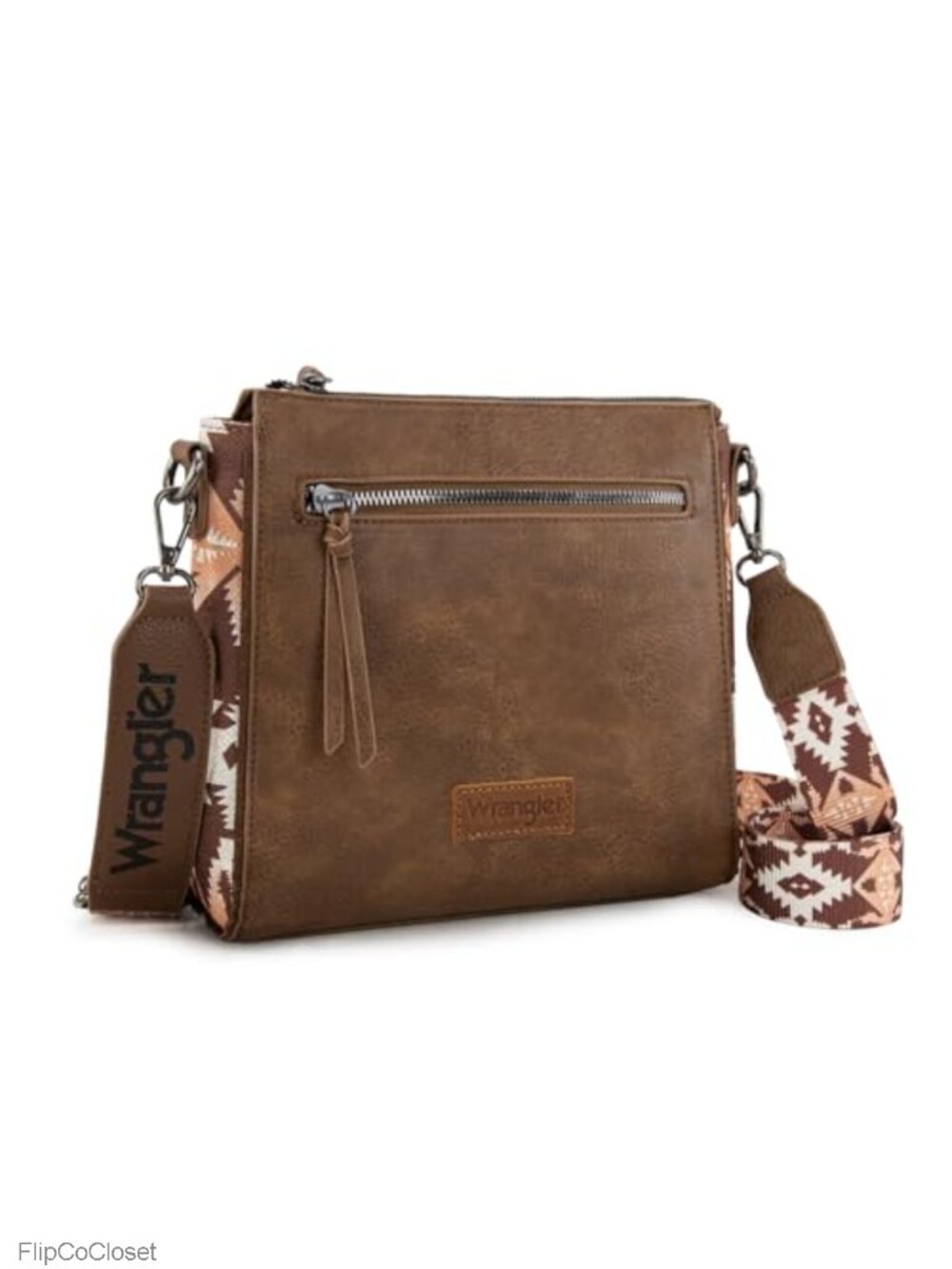 Vegan Leather Crossbody Bag for Women Aztec Patchwork Multi-Zip